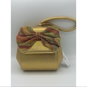 Alessia gold metallic clutch w rainbow now NWT